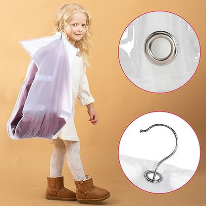 6 Pcs 24'' x 50'' Clear PVC Garment Bag Dance Costume Competition Bag with Rack Zippers Pockets Hanging Garment Covers Costume Organizer Costume Carrier for Adults Kids(White) - color: White