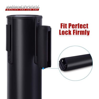 DuraSteel Black Crowd Control Barriers Stanchions with Retractable Belts - Metal Stanchion Posts w/ 6.5ft Black Retractable Barrier Belt Ropes - Queue VIP Safety Line Dividers - Set of 6 Stantions - color: Black Belt, style: Black Stanchion 6 Pcs Set