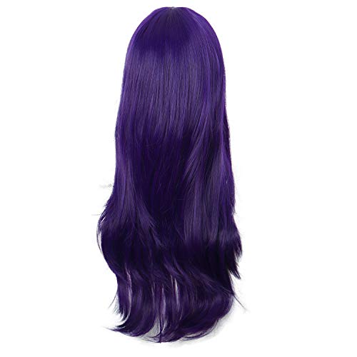MapofBeauty 28 Inch Long Curly Hair Costume Cosplay Wig, Dark Purple | 70 cm Wig, Women, Side Bangs, Fashion - color: Dark Purple
