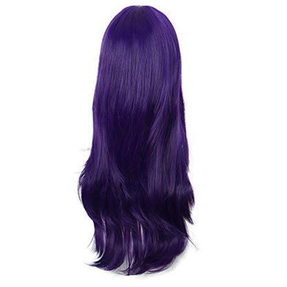 MapofBeauty 28 Inch Long Curly Hair Costume Cosplay Wig, Dark Purple | 70 cm Wig, Women, Side Bangs, Fashion - color: Dark Purple
