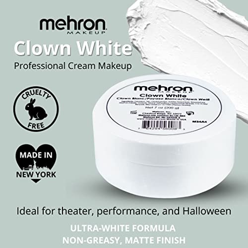Mehron Makeup Clown White - 7 oz, Full Coverage Cream Face & Body Paint | Ultra White, Highly Pigmented, Long-Wear Makeup for Cosplay, Clowning, Halloween, & Theater. Cruelty Free & Made in the USA. - size: 7 Ounce (Pack of 1)