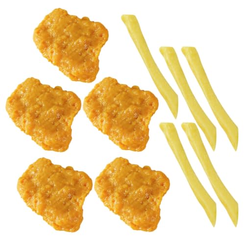 Toyvian Artificial Fried Chicken Model and French Fries Model 10-Piece Fake Food Set for Doll House Kitchen Display Food Decor Photobooth Props Market Showcase Small Lightweight