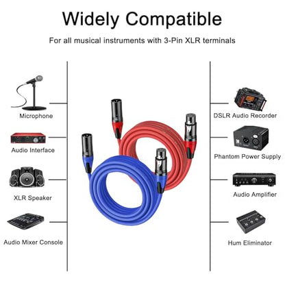 XLR Cables 25 FT 2 Pack, XLR Male to XLR Female Cable, Professional Balanced Microphone Lead XLR Male to Female Cables, Extension Mic Cable Cord (Blue, Red) - style: 2PACK-25FT