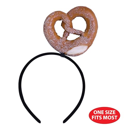 Beistle Pretzel Headband – Foam Pretzel Costume Accessory with Salt Detail, Oktoberfest Party Handout, Funny Novelty Food Headwear, Bavarian German Beer Festival Hat Gag Gift, Black Snap-On Headband