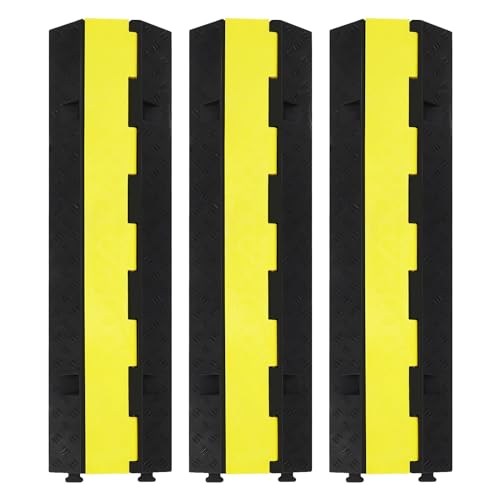 3 Pack of Heavy Duty Rubber Cable Protectors with 2 Channel Ramps, 11000lbs Capacity Speed Bumps for Cables and Vehicles, Perfect for Indoor and Outdoor Use