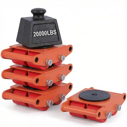 10Ton Machinery Mover & Furniture Dolly - 4 Pack Skate Dolly for Safes & Appliances, 20,000Lbs Machinery Skate with Non-Slip Cap, Heavy Furniture Moving Dolly Kit