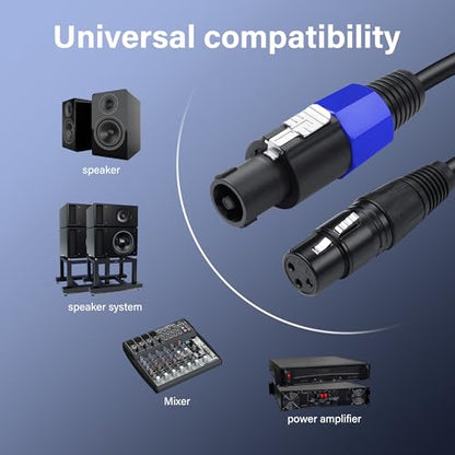 SinLoon Speakon to XLR 3Pin Cable 22AWG Male to Female Audio Extension Cable with Twist Lock for Amplifier Pro DJ PA Stage(0.5M/1.6FT Speakon Male) - style: 0.5M/1.6FT Speakon Male