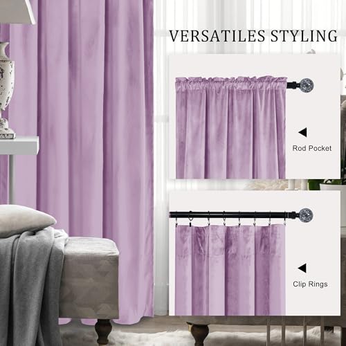 Hiasan Velvet Blackout Curtains 63 inches, 2 Panels, 52W x 63L, Purple - color: Purple, size: 52"W x 63"L (Pack of 2)