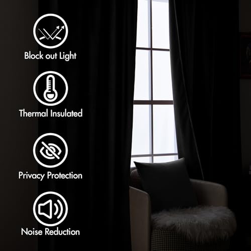 MIULEE Black Velvet Pinch Pleat Blackout Curtains W52 X L96 Inches - color: Black, size: 52"W x 96"L (Pack of 2)