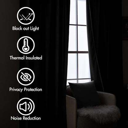 MIULEE Black Velvet Pinch Pleat Blackout Curtains W52 X L90 Inches - color: Black, size: 52"W x 90"L (Pack of 2)