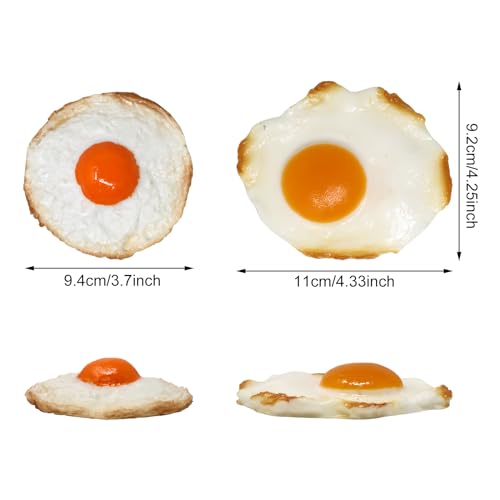 Honbay 4PCS Lifelike Artificial Fake Food PVC Resin Fried Eggs Realistic Simulation Cooked Egg Imitation Food Model Props for Home Party Halloween Decoration Market Food Sample Display