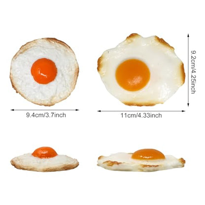Honbay 4PCS Lifelike Artificial Fake Food PVC Resin Fried Eggs Realistic Simulation Cooked Egg Imitation Food Model Props for Home Party Halloween Decoration Market Food Sample Display