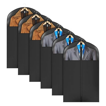 Univivi Garment Bag Suit Bag for Storage and Travel, 40 Inch, Set of 6 | Travel Bag with Zipper and Visible Transparent Window, Oxford Fabrics, Foldable Washable Suit Cover for Jacket, Suits, Coats - size: 24"X40"-6pcs - Black
