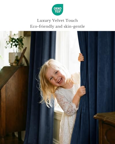 StangH Navy Blue Velvet Curtains Back Tab & Hook Belt, W52 x L84, 2 Panels - color: Navy Blue, size: 52"W x 84"L (Pack of 2)