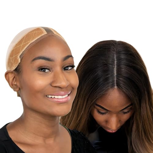 MILANO COLLECTION Lace Wig Grip Cap for Women, Adjustable Wig Caps for Women Non Slip with Headband to Secure Lace Top Perfectly in Place, Tension-Free, One Size Fits All, 2 Pack, Nude - color: Nude, 2 Pack
