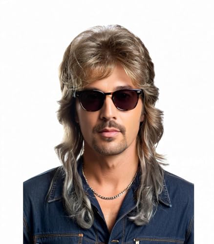 Men's 80s Mullet Wig - 80s Outfit Wig for Men, Retro Costume Wig for Halloween Theme Party Cosplay Daily Wear (Mdeium Ash Brown) - color: 8002-Light Brown
