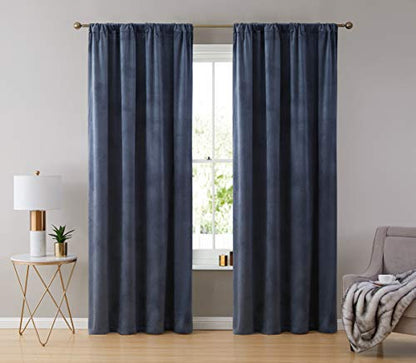 HLC.ME Lopez Velvet Premium Privacy Back Tab Rod Pocket Window Treatment Curtain Drapery Panels for Bedroom & Living Room - Set of 2 Panels (54 x 96 inches Long, Navy Blue) - color: Navy Blue, size: 54"W x 96"L (Pack of 2), style: Back Tab Rod Pocket