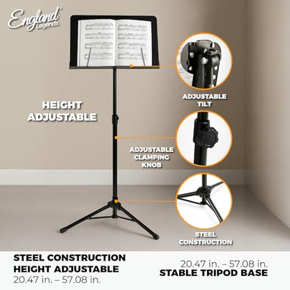 Professional Music Stand – Adjustable Folding Steel Sheet Music Stand – Portable Metal Stand Ideal for Musicians, Pianists, Violinists, Guitarists & Music Students