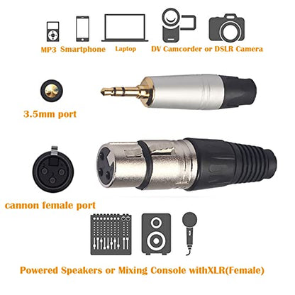 XLR to 3.5mm Balanced Cable Adapter, XLR Female to 1/8 inch Mic Cord for Camcorders, DSLR Cameras, Computer Recording Device and More - 1ft - style: XLR Female
