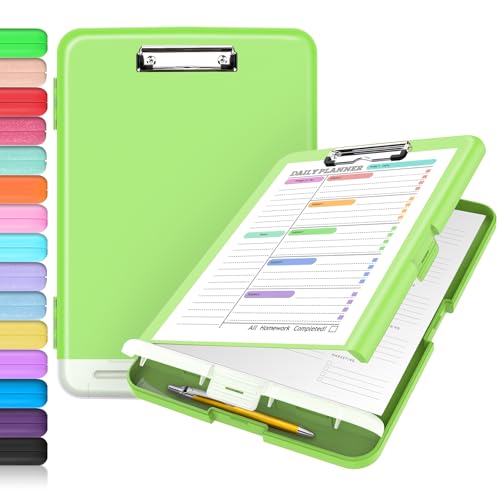 Sooez Clipboard with Storage, Clip Board 8.5 x 11 with Pen Holder, Plastic Organization Case Box for Letter Legal A4 Size Paper, Low Profile Clip, Nurses Teachers Must Haves, School & Office Supplies - color: Matcha Green
