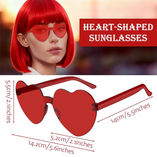 2 Pack Red Bob Wig with Bangs Heart Sunglasses for Women, Neon Bobs Funny Party Wigs Synthetic Hair for Adults Halloween Cosplay Costume Clubs Celebration Christmas Bachelorette Party - color: Red