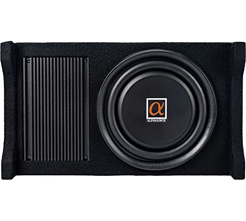 Alphasonik AS80A 8" 600 Watts with a Built-in Amplifier Down-Firing Shallow Mount Enclosed for Tight Spaces in Cars and Trucks, Slim Thin Loaded Subwoofer Air Tight Sealed Bass Enclosure - size: 8 Inch - 600 Watts Active