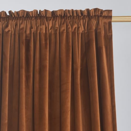 Roslynwood Velvet Brown Curtains 63 inch Long - Curtains Rod Pocket Thermal Insulated Block Light Kitchen Window Curtains Drapes for Bedroom, W52 x L63, 2 Panels - color: Brown, size: 52"W x 63"L (Pack of 2)