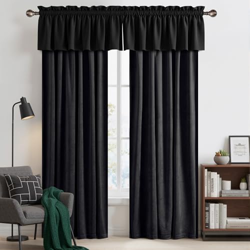 NICETOWN Black Velvet Valance Curtains for Windows 16 inch Length - color: Black Series - Black, size: 52"W x 16"L (Pack of 1)