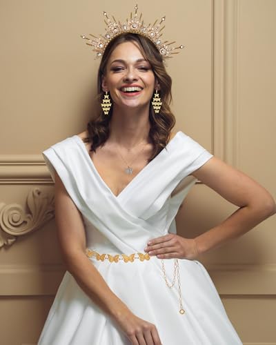 4 Pcs Goddess Costume Accessories Set, Golden Butterfly Crown Kit | Includes Necklace, Earrings and Waist Chain Accessories, Suitable for Halloween, Cosplay and Costume Parties