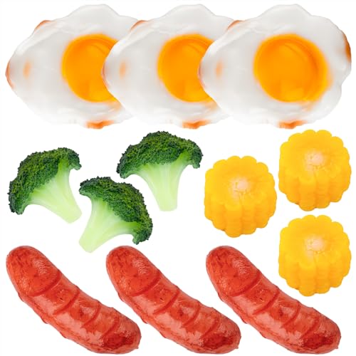 Framendino, 12 Pack Artificial Hot Dog Corn Cob Fried Eggs Broccoli Slice Fake Sausage Simulated Food Model Lifelike Props for Display Photography