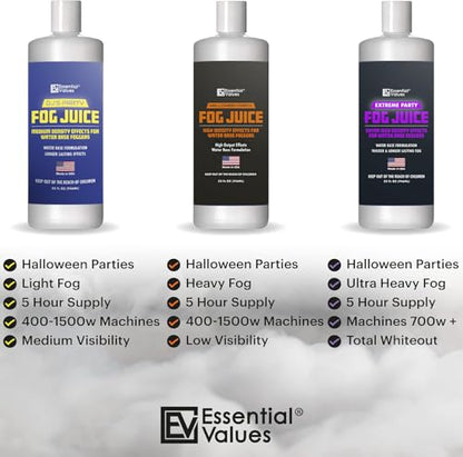 Fog Juice - Fog Machine Fluid | High Density (32 FL OZ / 1 Quart) Manufactured In USA – Perfect for 400 Watt to 1500 Fog Machines Produces Long Lasting High Density Fog for Water Based Foggers - size: 32 fl oz - High Density