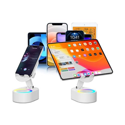 AKLLCCR Wireless Induction Audio Bluetooth Speaker 5in1 Phone Holder Emergency Rechargeable (3000mAh) with Colorful Ambient Light 300° Foldable for Tablet iPhone Android, Gifts for Men Women (White) - color: White