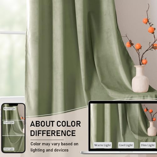 JIUZHEN Sage Green Velvet Blackout Curtains 42W x 63L 2 Panels - color: Sage Green, size: 42"W x 63"L (Pack of 2)