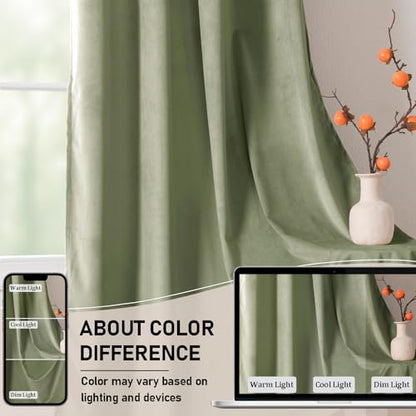 JIUZHEN Sage Green Velvet Blackout Curtains 42W x 63L 2 Panels - color: Sage Green, size: 42"W x 63"L (Pack of 2)