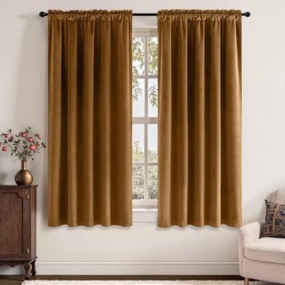 MIULEE Golden Brown Velvet Curtains 63 Inch Long 2 Panels, W40 x L63 | Luxury Super Soft, Thermal Insulated, Room Darkening Drapes, Rod Pocket Design, Window Curtains for Bedroom Living Room - color: Golden Brown, size: 40"W x 63"L (Pack of 2)
