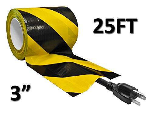 Electriduct Tunnel Tape with Non-Adhesive Center Channel Path for Cable Management Gaffer's Tape 3" x 25 Feet x 4 Rolls = 100 Feet - Black/Yellow High Visibility Safety Stripe - color: Black/Yellow, size: 3 Inch x 25 Feet (4x Rolls = 100FT)