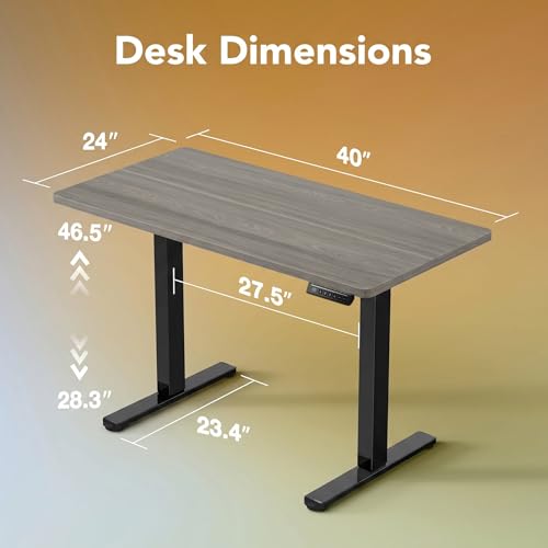 HUANUO 40x24 Inch Electric Standing Desk, Height Adjustable, Grey | 176 Lbs Capacity, Smooth Home Office Desk, 4 Memory Presets & Headphone Hooks, 28.3–46.5 Inch Height Range, Easy to assemble - color: Grey, size: 40" X 24"