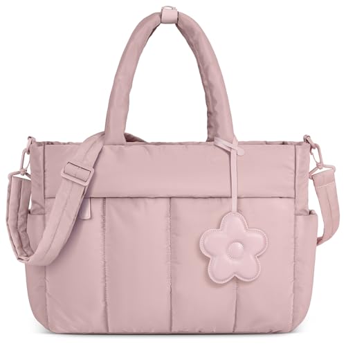 RAINSMORE Laptop Tote Bag for Women Puffer Work Bag Quilted Travel Bags - color: Pink
