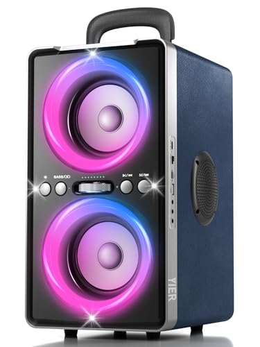 YIER Bluetooth Speaker, 240W Peak Loud Party Speaker with Big Bass, 20H Playtime, TWS, BT5.3, Large Portable Wireless Boom Box with LED Light for Outdoor Backyard Beach Home (Leather Blue) - color: Leather Blue