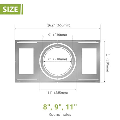 48-Pack New Construction Mounting Plate, 8-9-11in, LED Recessed Lighting Housing Kits, Flat Steel Rough-in Bracket Fixture for LED Light Bar, Shallow Recessed Lighting Housing Plate - color: Symmetric 8-9-11", size: 48 Pack