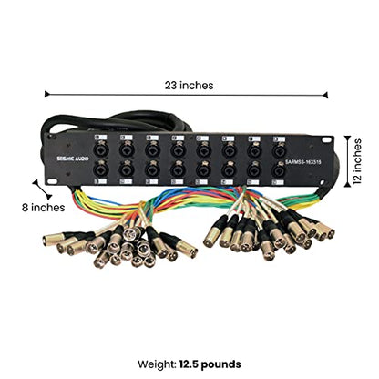 Seismic Audio SARMSS-16x515 Rack Mount 16 Channel XLR TRS Combo Splitter Snake Cable - 5' & 15' XLR trunks - size: 5 Foot x 15 Foot - 16 Channel