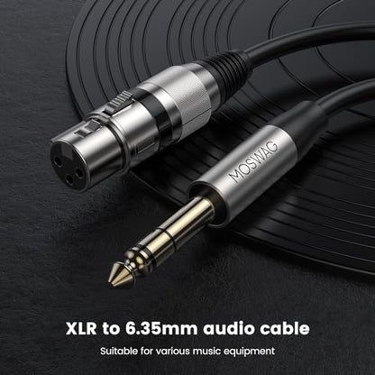 MOSWAG XLR Female to 1/4 Male Microphone Cable Quarter Inch to XLR Cable | 3 Pin Shielded Microphone Cord 24K Gold Plated OFC Shielding Compatible with Mixer Power Amp Sound Console Studio Recording - size: 16.4 ft