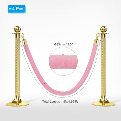 PATIKIL 8 Pack Pink Velvet Stanchion Rope, 5 Ft Crowd Control Ropes Barrier Hanging Rope with Stainless Steel Gold Plated Hooks for Carpet Events Movie Theaters Opening Activities - color: Pink/Gold Plated, size: 5 Ft
