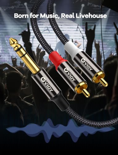 VIOY 1/4 to RCA Cable 5 FT, TRS Male to Dual RCA Male Stereo Splitter | Copper shell, dual shielding lossless Hi-Fi sound,braided bidirectional transmission for amplifier, mixer, home theater - color: Black, size: 5FT