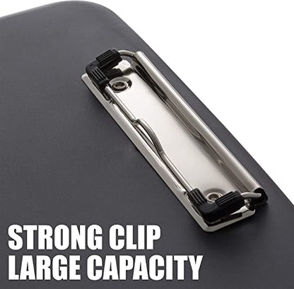 Officemate Slim Clipboard Storage Box, 10 x 14.5-Inches, Plastic Document Organizer with Storage Compartment and Pen Holder, Low-Profile Metal Clip, Charcoal, Pack of 6 - size: Pack of 6