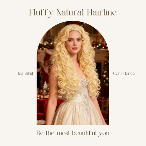 Onedor Long Hair Curly Wavy Full Head Halloween Wigs Cosplay Costume Party Hairpiece (613#-Pale Blonde) - color: 613#-Pale Blonde