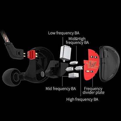KZ AS10 IEM Headphone, 5 Balanced Armature Driver KZ Earbuds Wired Earphone, Stereo HiFi in Ear Monitor Headphone Musician Headset Earphone with Detachable 2 Pin Cable(No Microphone, Black) - color: Black, size: NO Microphone