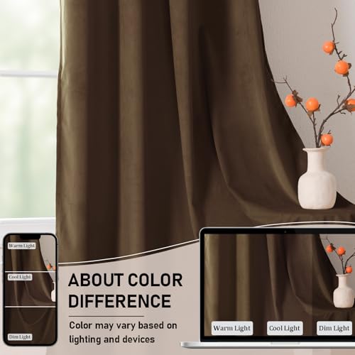 JIUZHEN Brown Velvet Curtains 63 inches - Privacy Protect Room Darkening Rod Pocket Thick Velvet Window Drapes for Bedroom/Living Room, Set of 2 with Tiebacks, W42 x L63 inches - color: Brown, size: 42"W x 63"L (Pack of 2)