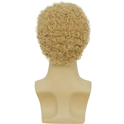 Swiking Mens Curly Afro Wigs Light Blonde Short Wig California Halloween Cosplay Replacement Wigs Rocker Wig for Male Guy(Light Blonde) - color: Light Blonde