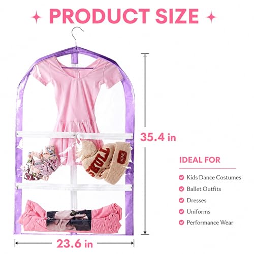Clear Kids Garment Bags,3 Packs Garment Bag For Dance Costumes With Pockets,Foldable Garment Bags For Hanging Clothes Travel Storage,Dance Garment Bags For Dancers.35" Garment Dance Competition Bag